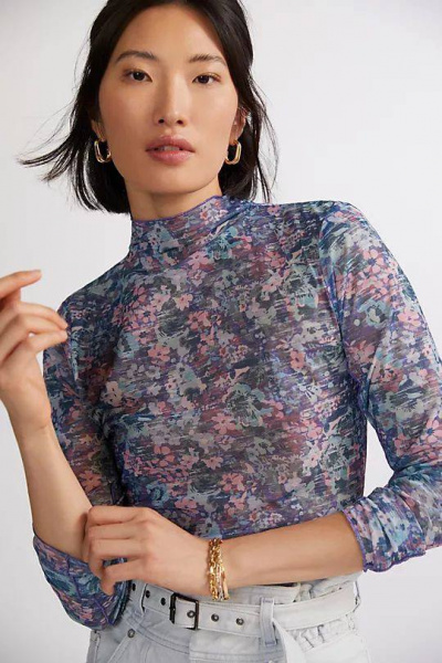 Трикотажная сеточка ALTA MODA с размытым цветочным принтом